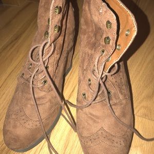 Brown tie up booties